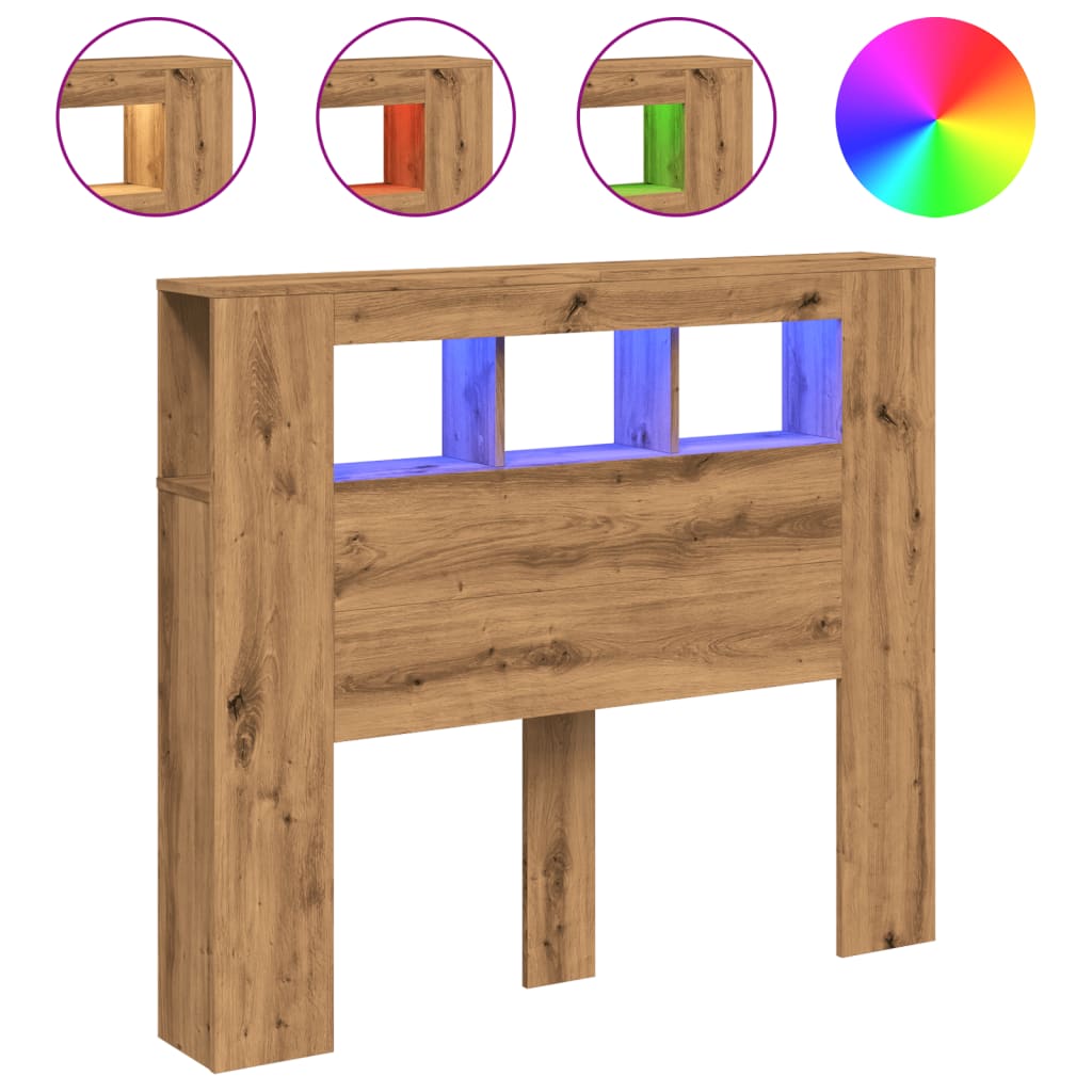 LED-Kopfteil Artisan-Eiche 120x18,5x103,5 cm Holzwerkstoff