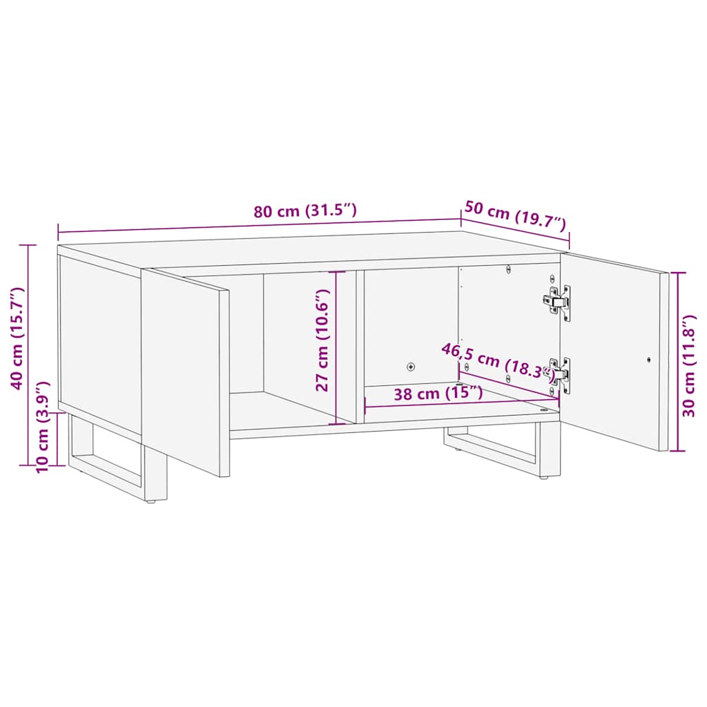 Couchtisch Schwarz 80x50x40 cm Massivholz Mango