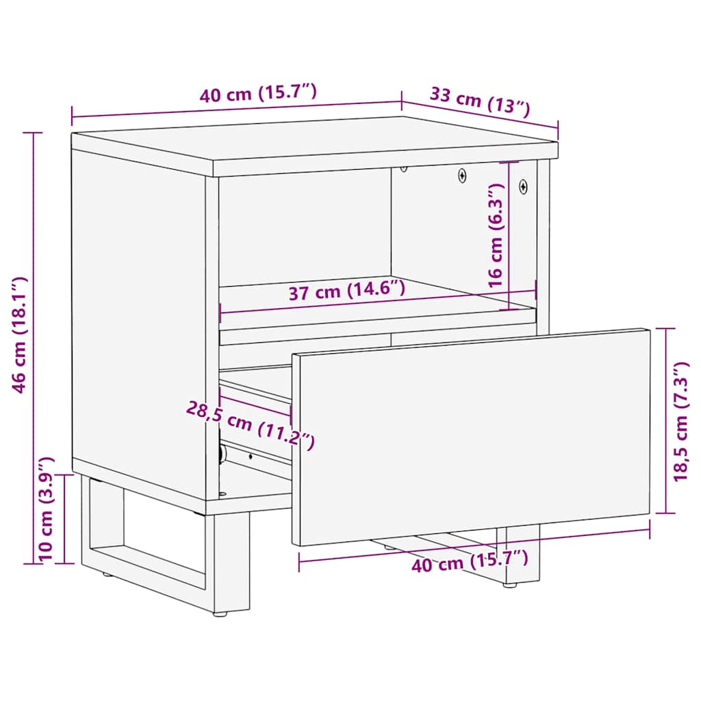 Nachttisch Schwarz 40x33x46 cm Massivholz Mango