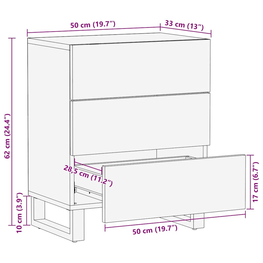 Nachttisch Schwarz 50x33x62 cm Massivholz Mango