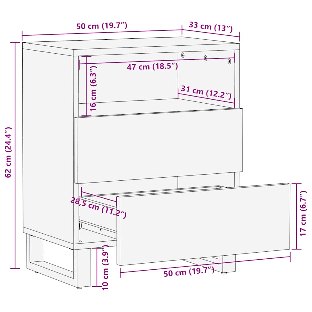 Nachttisch Schwarz 50x33x62 cm Massivholz Mango