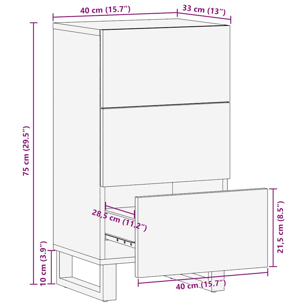 Sideboard Schwarz 40x33x75 cm Massivholz Mango