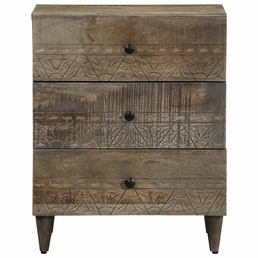 Nachttisch Hellgrau 50x33x60 cm Massivholz Mango