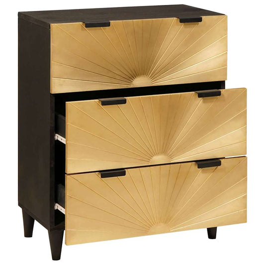 Sideboard Schwarz und Gold 60 x 33 x 75 cm massives Mangoholz