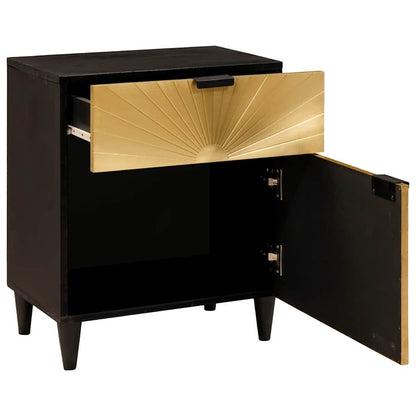 Nachttisch Schwarz und Gold 50 x 33 x 60 cm massives Mangoholz