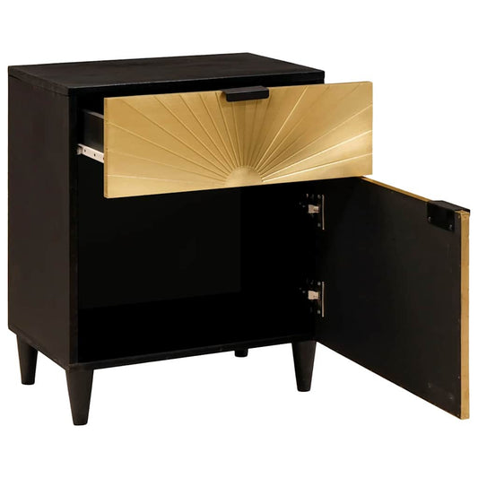 Nachttisch Schwarz und Gold 50 x 33 x 60 cm massives Mangoholz