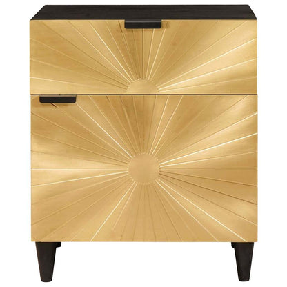 Nachttisch Schwarz und Gold 50 x 33 x 60 cm massives Mangoholz