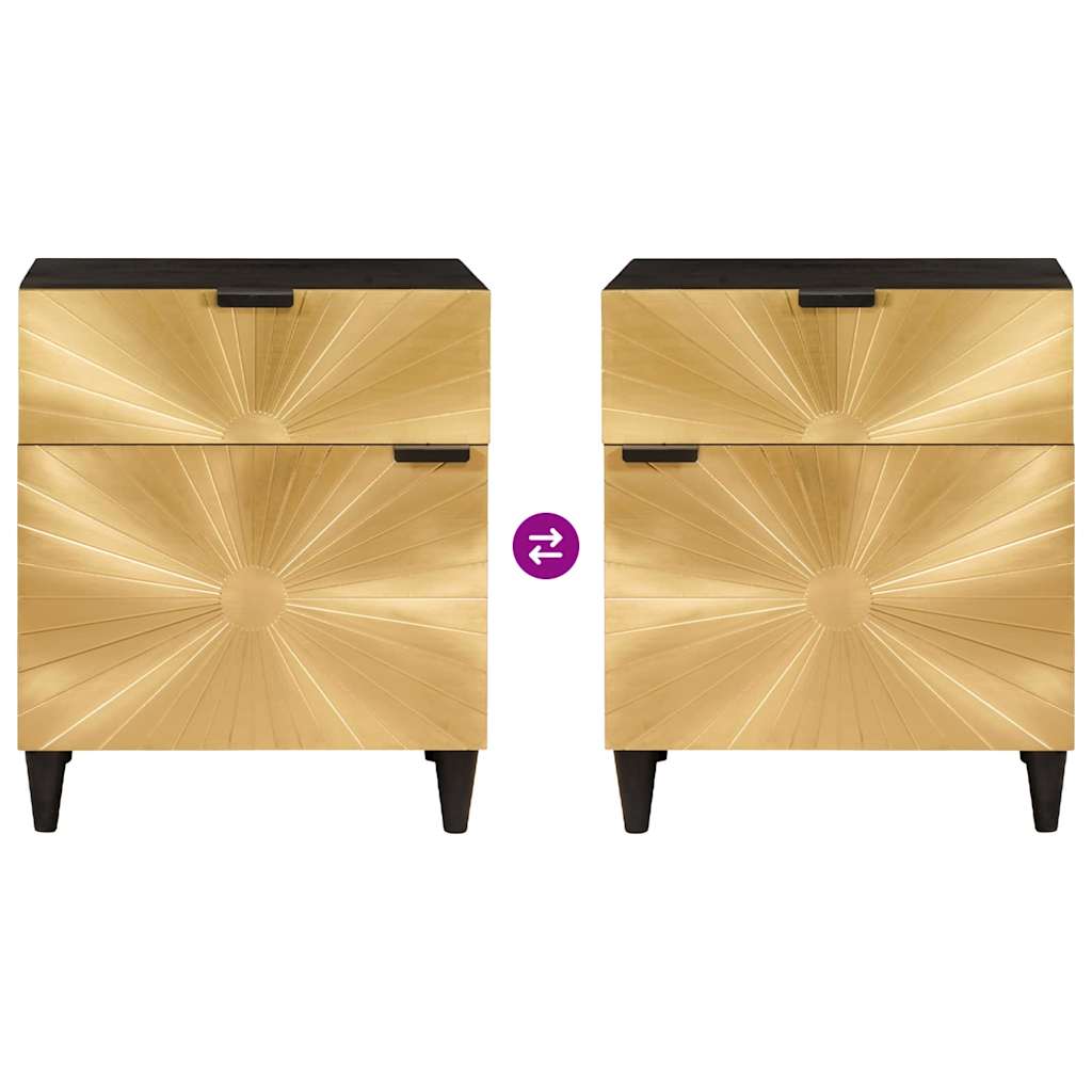 Nachttisch Schwarz und Gold 50 x 33 x 60 cm massives Mangoholz