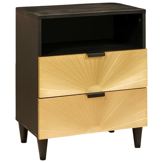 Nachttisch Schwarz und Gold 50 x 33 x 60 cm massives Mangoholz