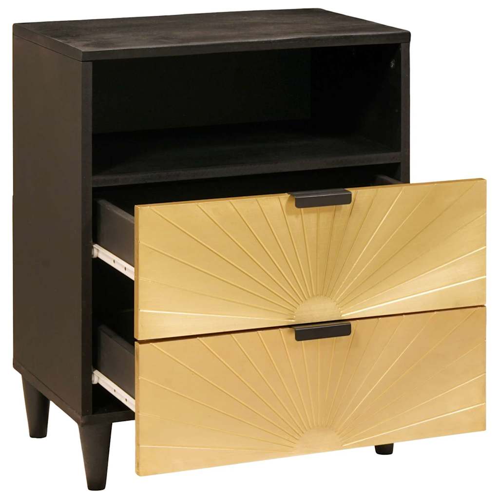 Nachttisch Schwarz und Gold 50 x 33 x 60 cm massives Mangoholz