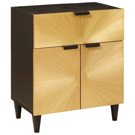 Nachttisch Schwarz und Gold 50 x 33 x 60 cm massives Mangoholz