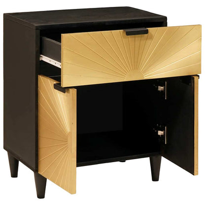 Nachttisch Schwarz und Gold 50 x 33 x 60 cm massives Mangoholz