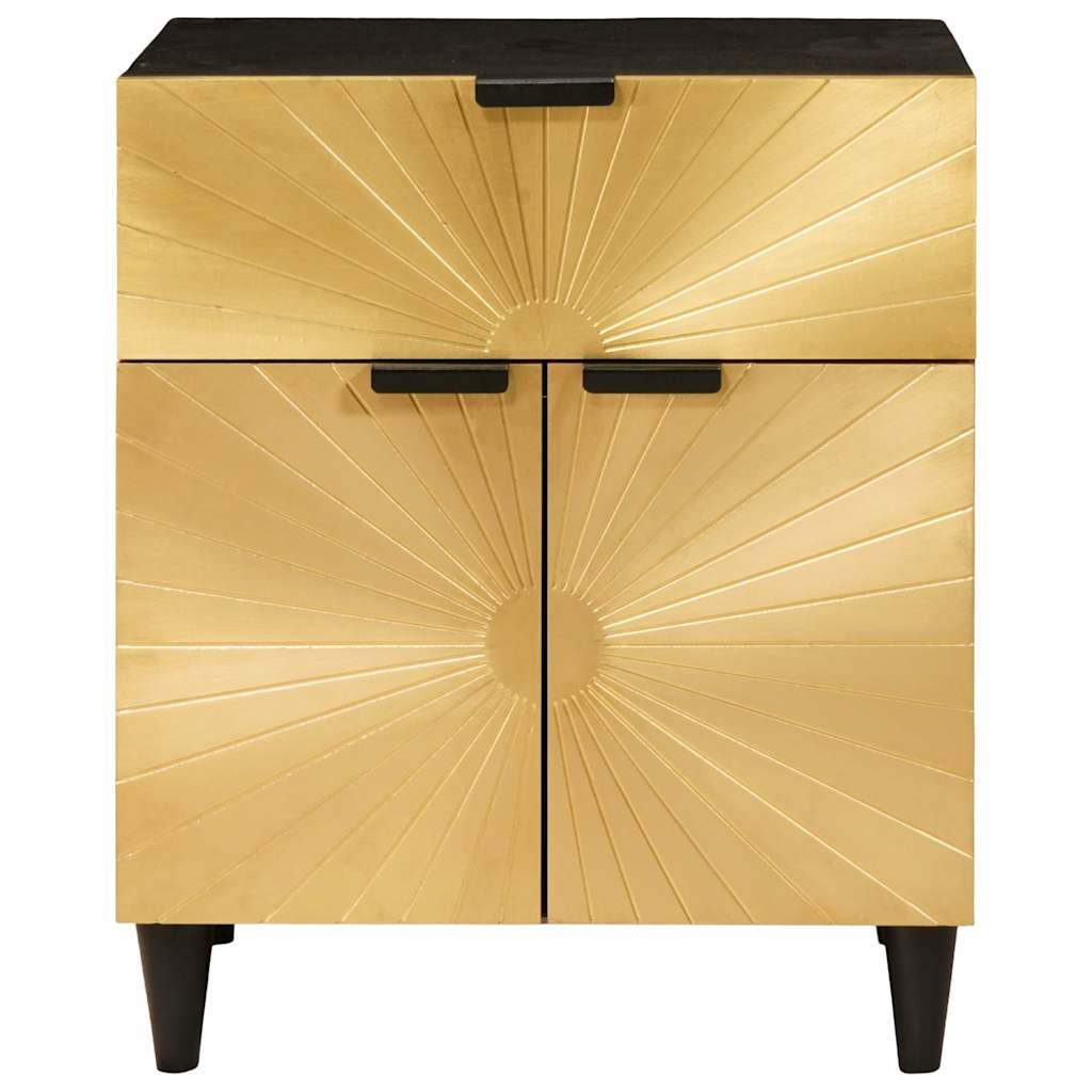 Nachttisch Schwarz und Gold 50 x 33 x 60 cm massives Mangoholz