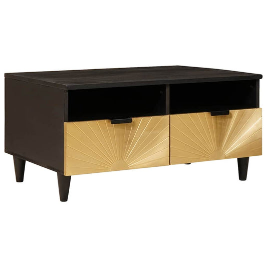 Couchtisch Schwarz und Gold 80 x 54 x 40 cm massives Mangoholz