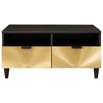 Couchtisch Schwarz und Gold 80 x 54 x 40 cm massives Mangoholz