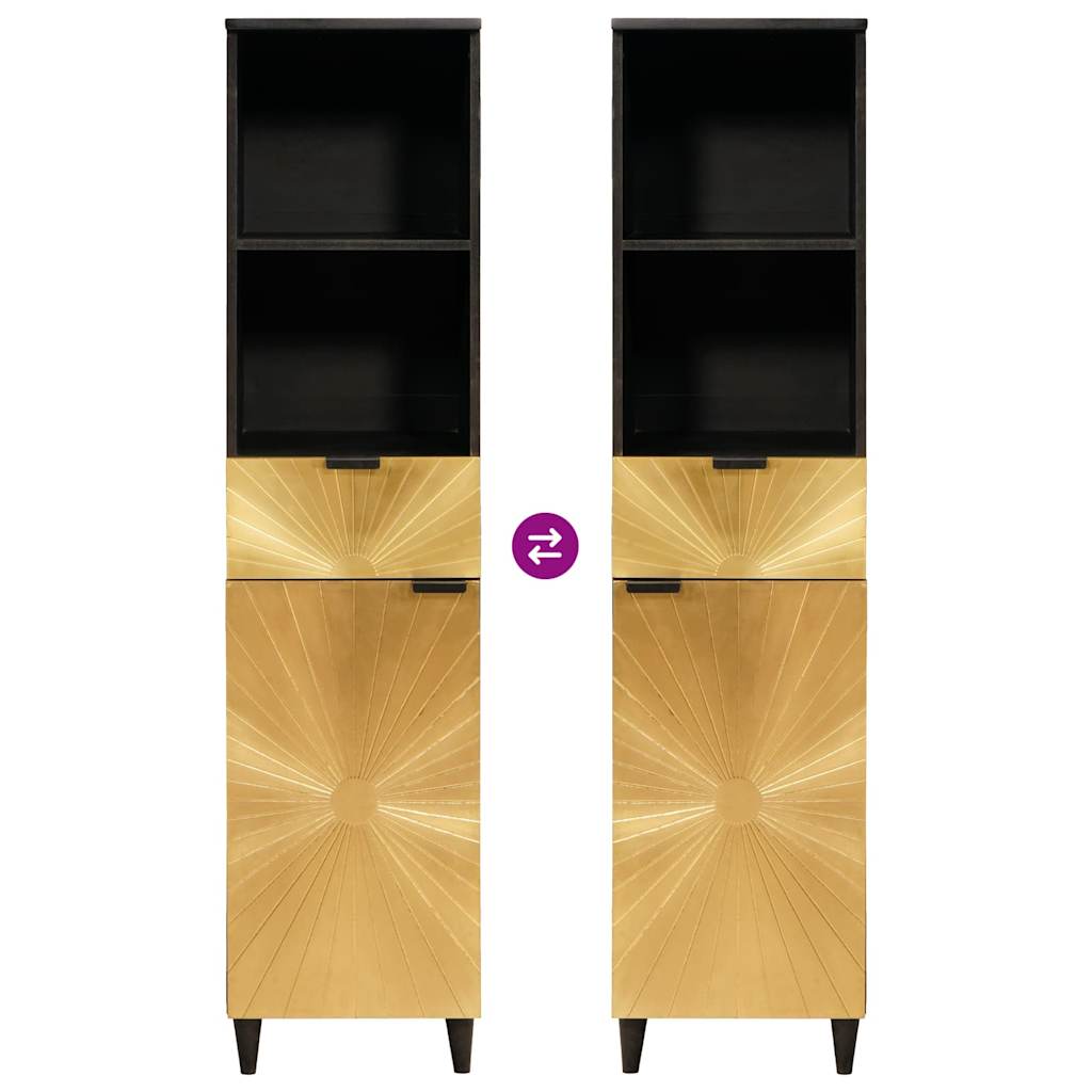 Badezimmerschrank mit Regal Schwarz und Gold 38 x 33 x 160 cm