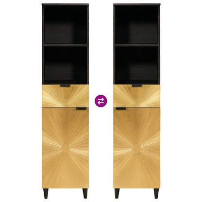 Badezimmerschrank mit Regal Schwarz und Gold 38 x 33 x 160 cm