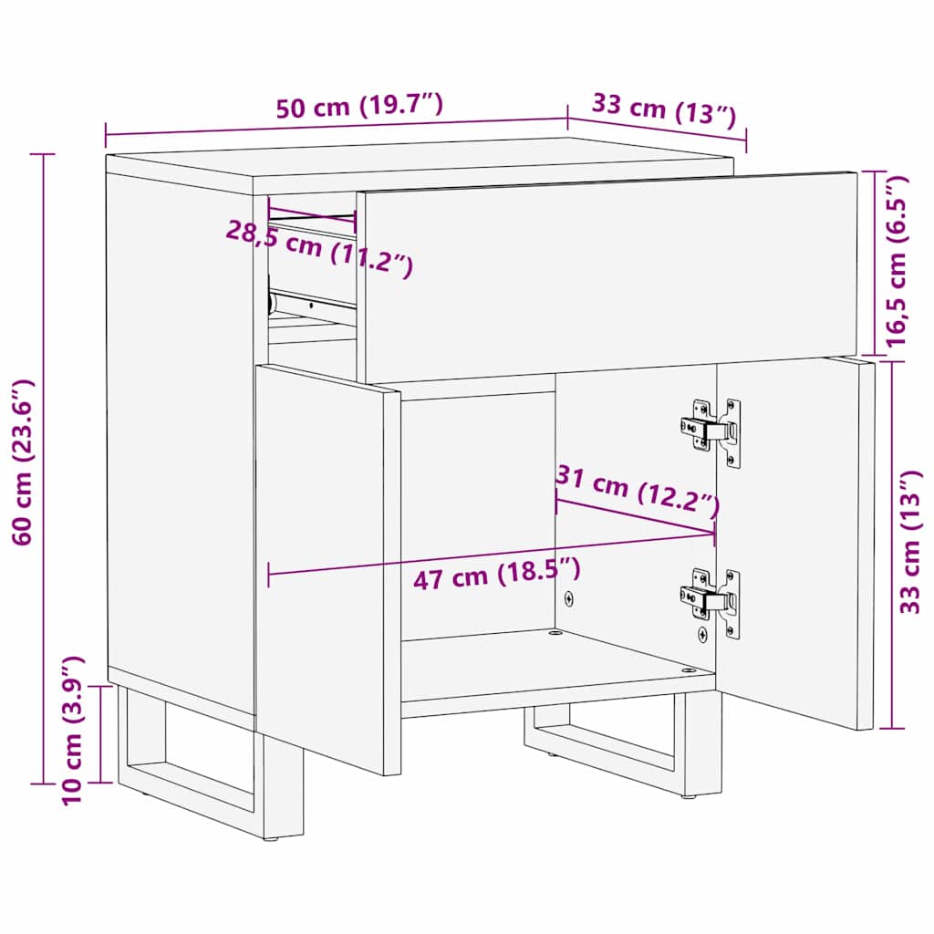 Nachttisch Braun 50 x 33 x 60 cm massives Mangoholz