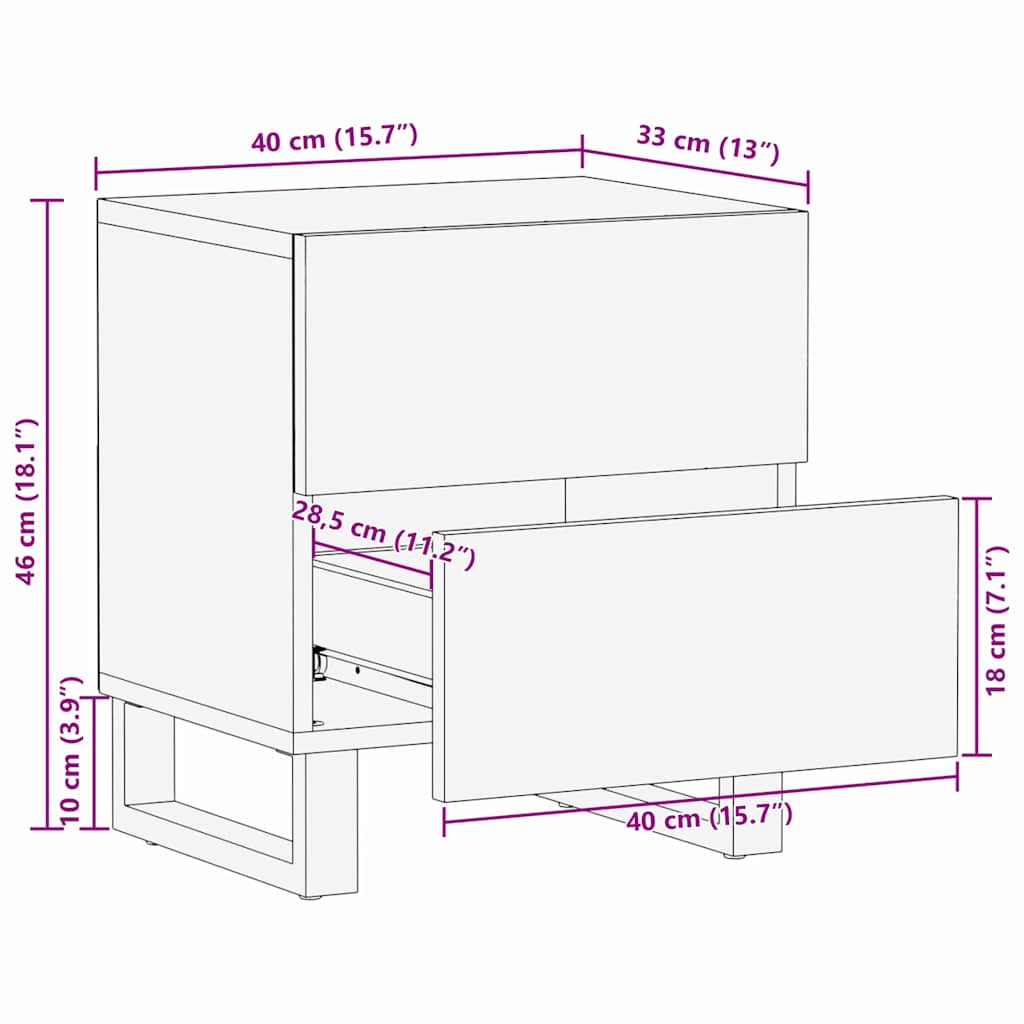 Nachttisch Weiß und Schwarz 40 x 33 x 46 cm massives Mangoholz