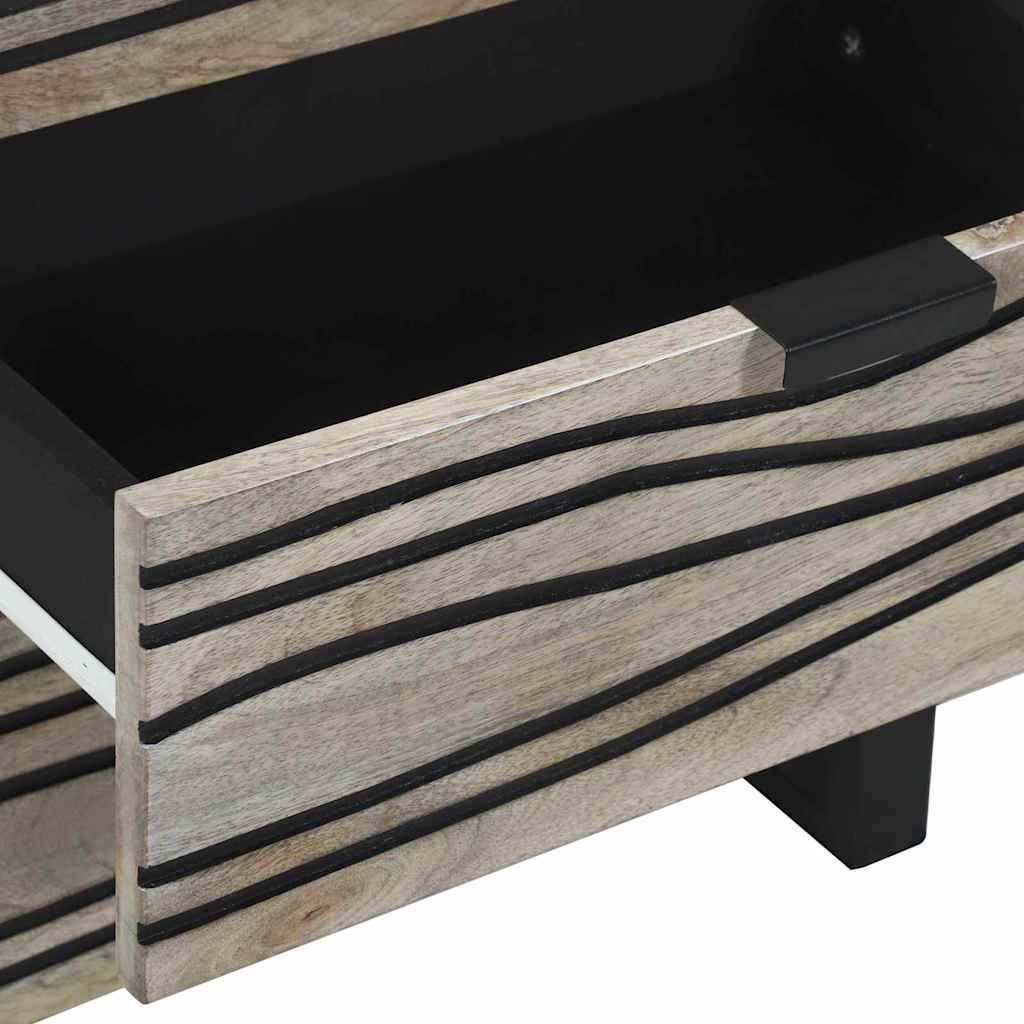 Nachttisch Weiß und Schwarz 50 x 33 x 60 cm massives Mangoholz