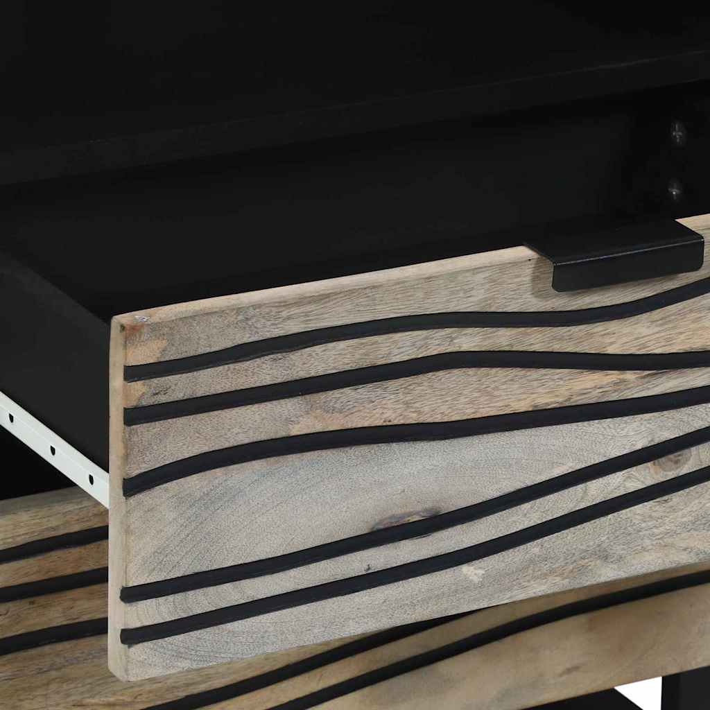 Nachttisch Weiß und Schwarz 50 x 33 x 60 cm massives Mangoholz