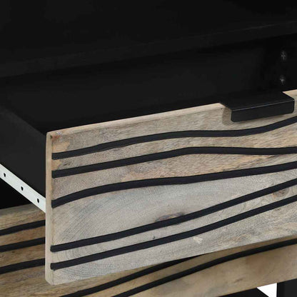 Nachttisch Weiß und Schwarz 50 x 33 x 60 cm massives Mangoholz