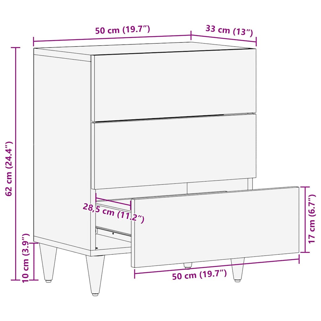 Nachttisch Hellbraun 50 x 33 x 60 cm massives Mangoholz
