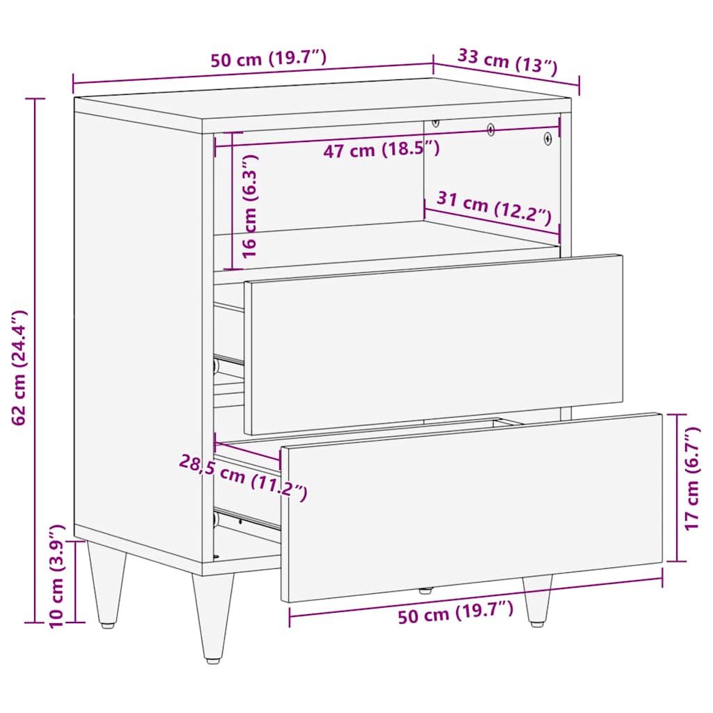 Nachttisch Hellbraun 50 x 33 x 60 cm massives Mangoholz
