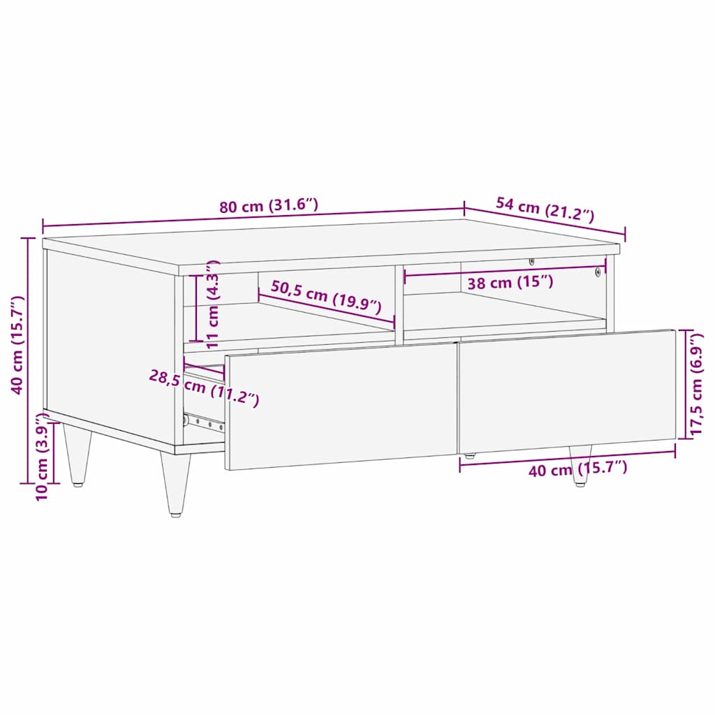 Couchtisch Hellbraun 80 x 54 x 40 cm massives Mangoholz