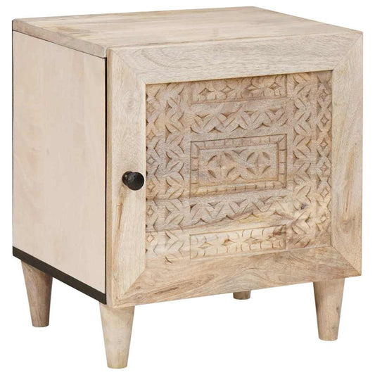 Nachttisch Beige 40 x 33 x 46 cm massives Mangoholz