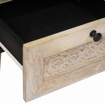 Nachttisch Beige 40 x 33 x 46 cm massives Mangoholz
