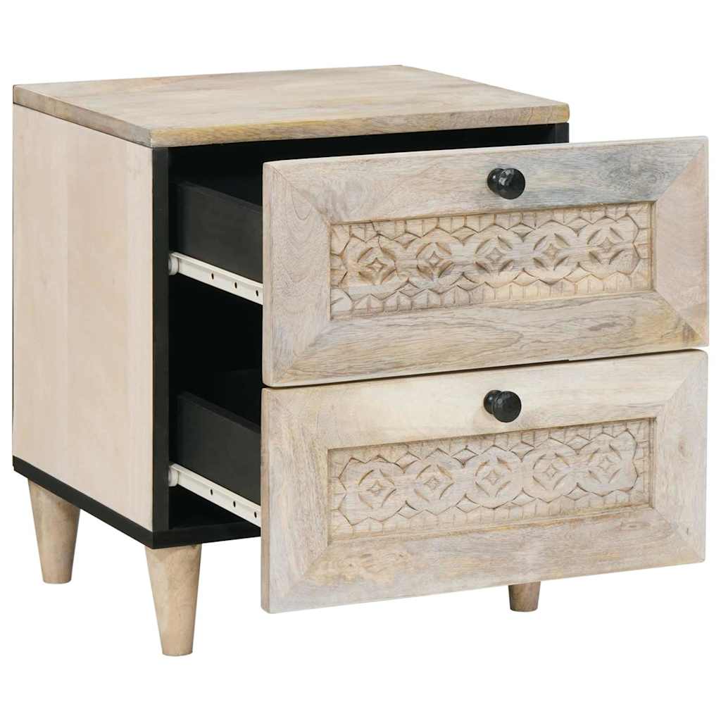 Nachttisch Beige 40 x 33 x 46 cm massives Mangoholz