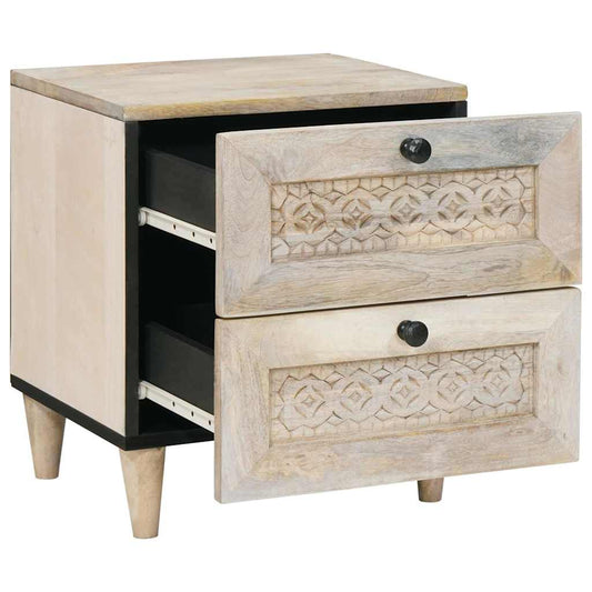 Nachttisch Beige 40 x 33 x 46 cm massives Mangoholz