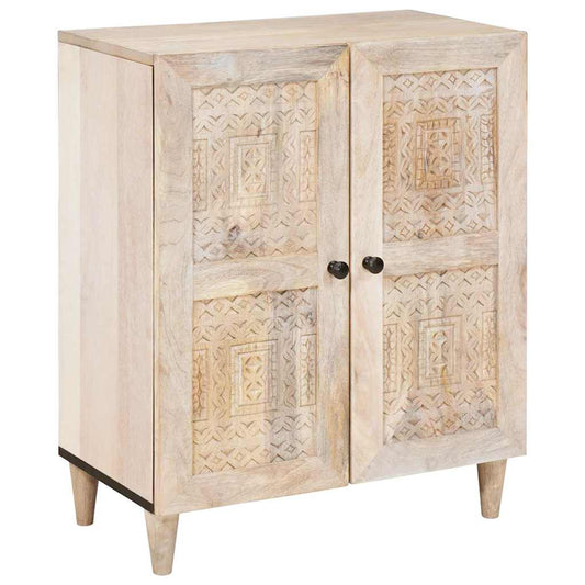 Sideboard mit Regal Weiß 60 x 33 x 75 cm massives Mangoholz