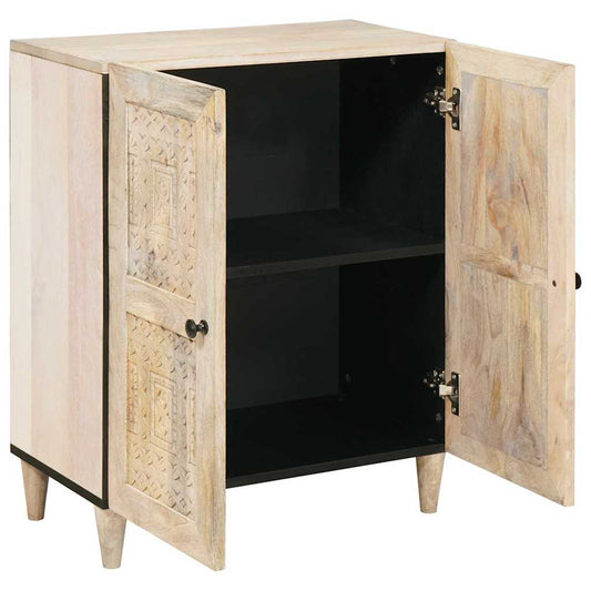 Sideboard mit Regal Weiß 60 x 33 x 75 cm massives Mangoholz