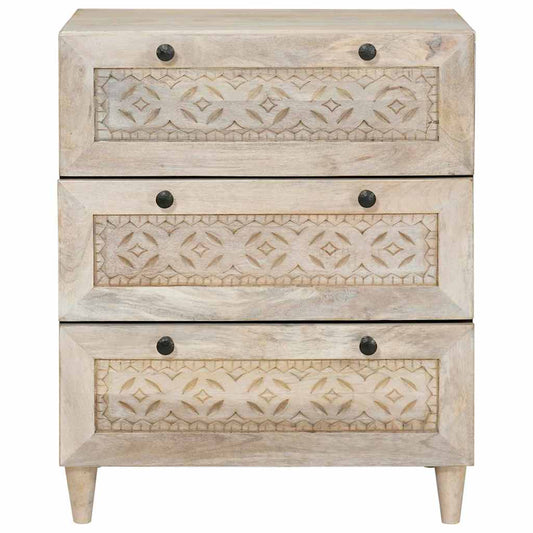 Sideboard mit Speicher Weiß 60 x 33 x 75 cm massives Mangoholz