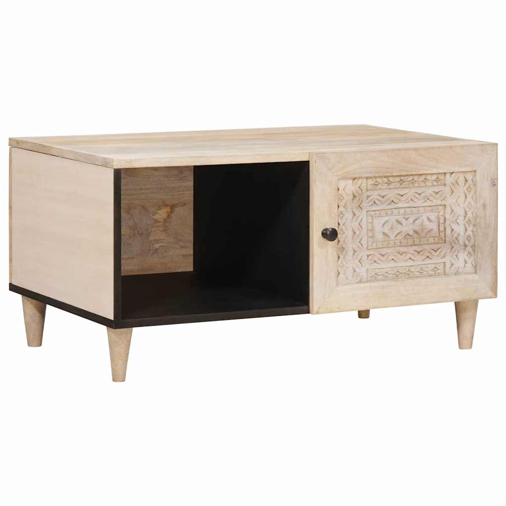 Couchtisch mit Regal Beige 80 x 50 x 40 cm massives Mangoholz