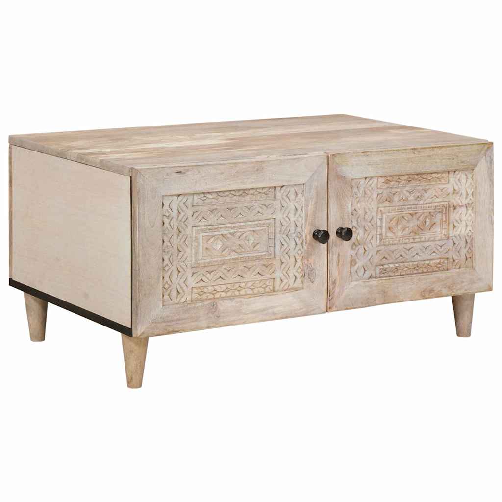 Couchtisch mit Tür Beige 80 x 50 x 40 cm massives Mangoholz