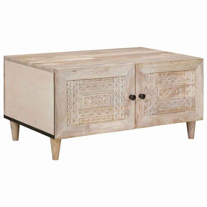 Couchtisch mit Tür Beige 80 x 50 x 40 cm massives Mangoholz