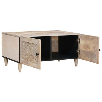 Couchtisch mit Tür Beige 80 x 50 x 40 cm massives Mangoholz