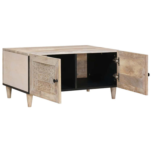 Couchtisch mit Tür Beige 80 x 50 x 40 cm massives Mangoholz