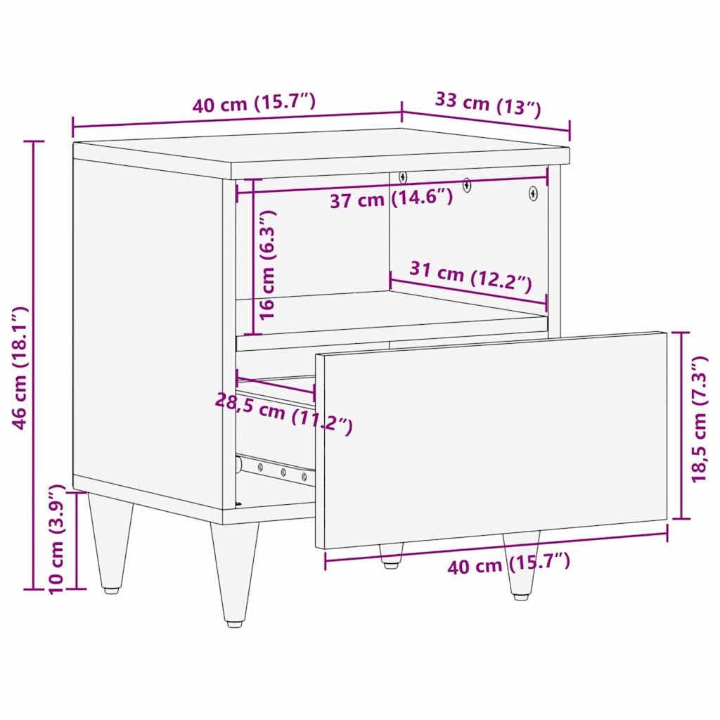 Nachttisch Beige 40 x 33 x 46 cm massives Mangoholz