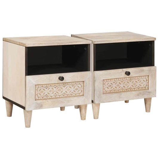 Nachttisch 2 pcs Beige 40 x 33 x 46 cm massives Mangoholz