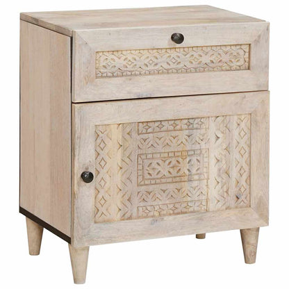 Nachttisch mit Tür Beige 50 x 33 x 60 cm massives Mangoholz