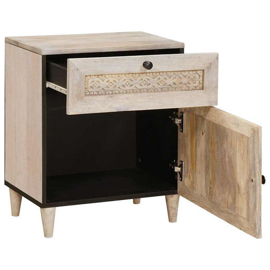 Nachttisch mit Tür Beige 50 x 33 x 60 cm massives Mangoholz
