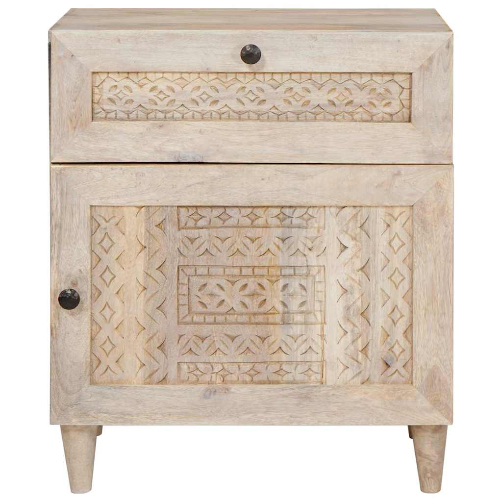 Nachttisch mit Tür Beige 50 x 33 x 60 cm massives Mangoholz