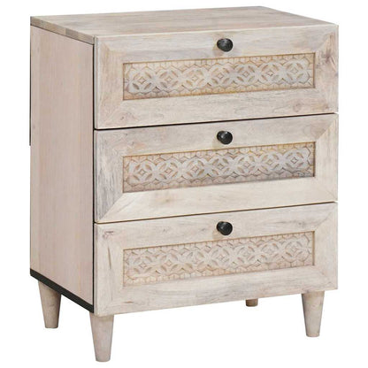 Nachttisch Beige 50 x 33 x 60 cm massives Mangoholz