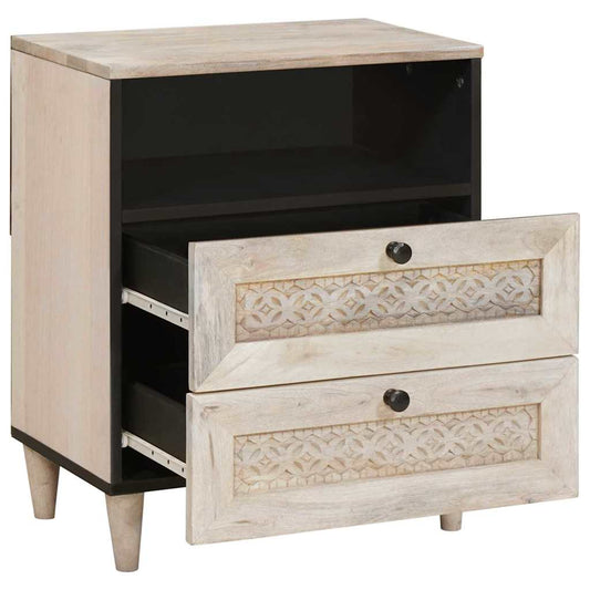 Nachttisch mit Regal Beige 50 x 33 x 60 cm massives Mangoholz