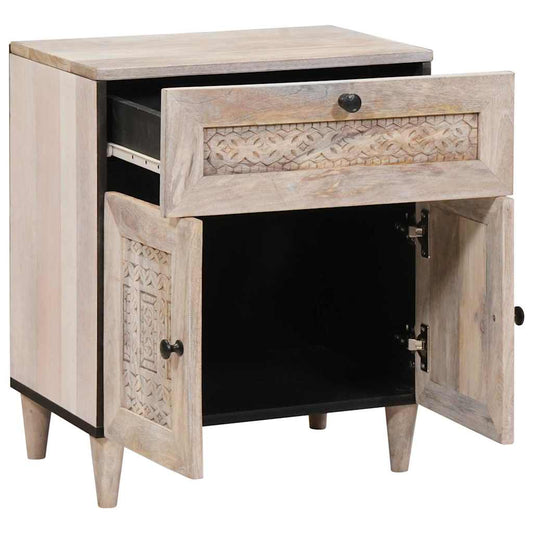 Nachttisch mit Tür Beige 50 x 33 x 60 cm massives Mangoholz