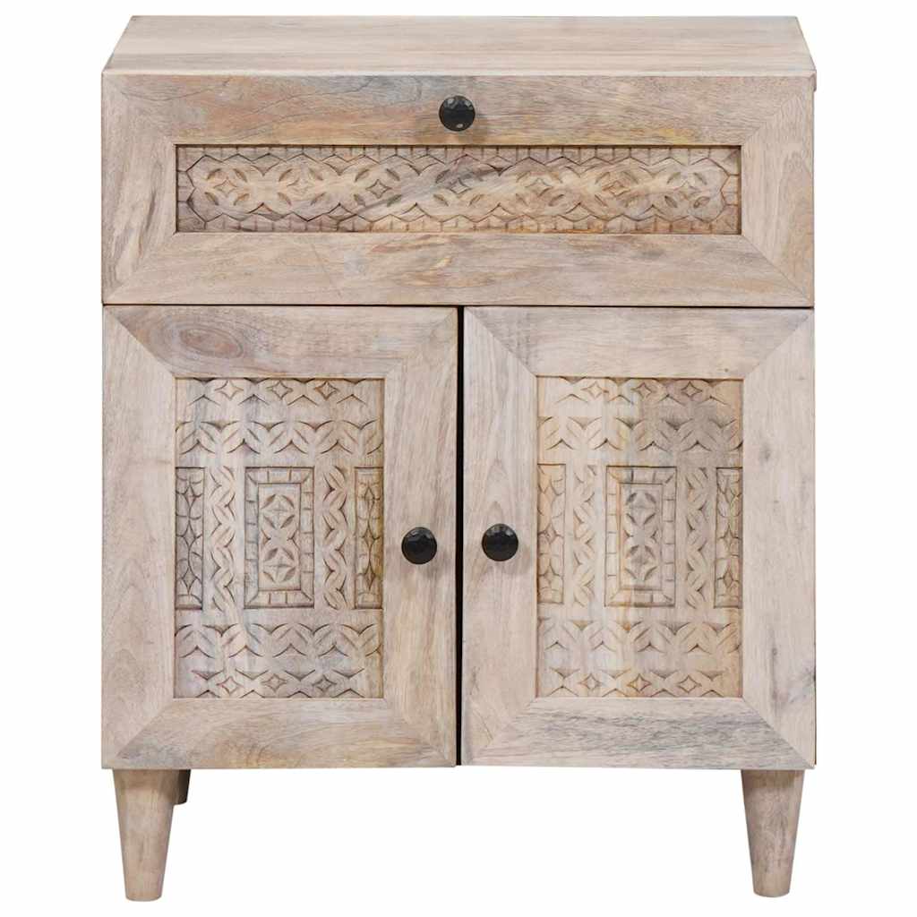 Nachttisch mit Tür Beige 50 x 33 x 60 cm massives Mangoholz